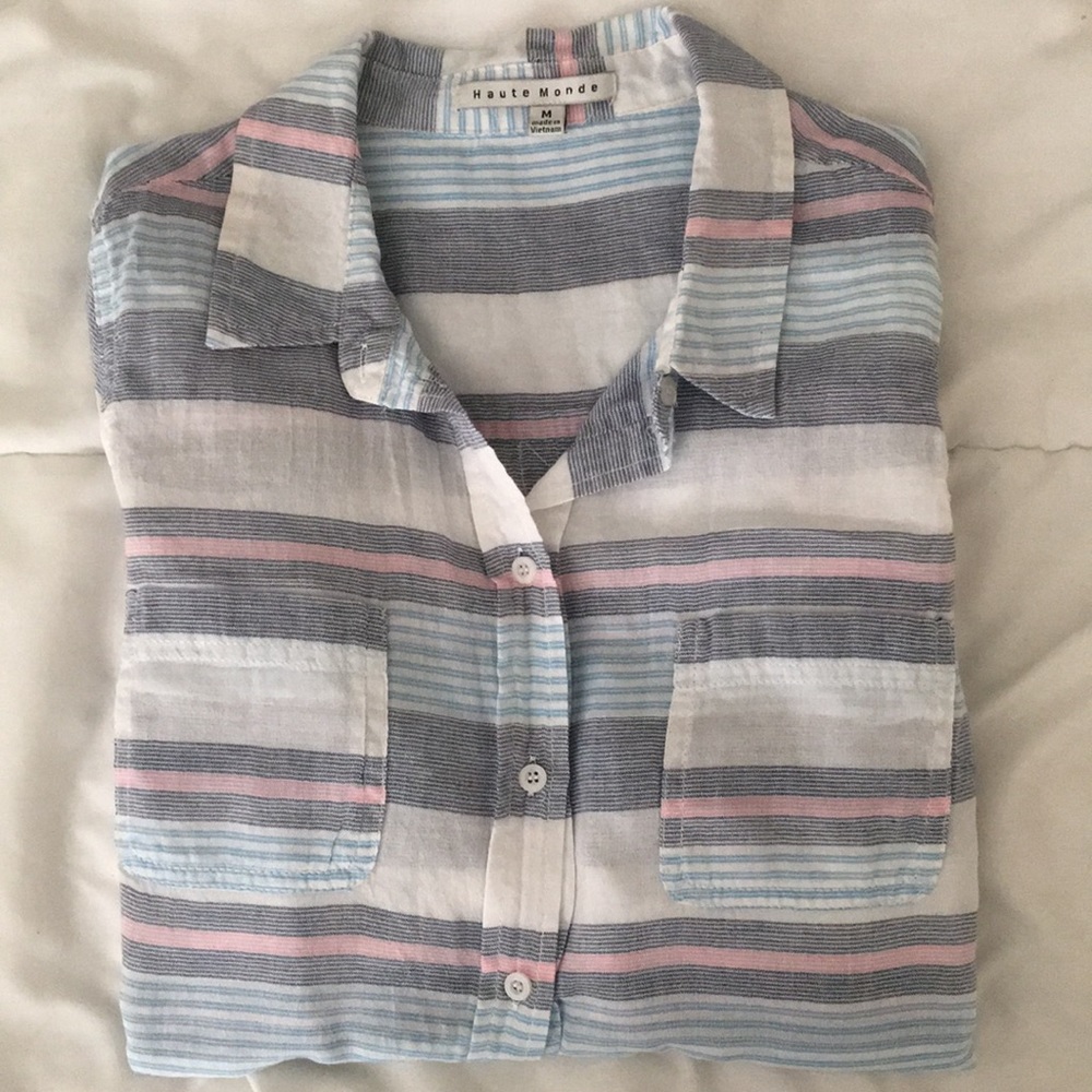 Blue pink and white shirt